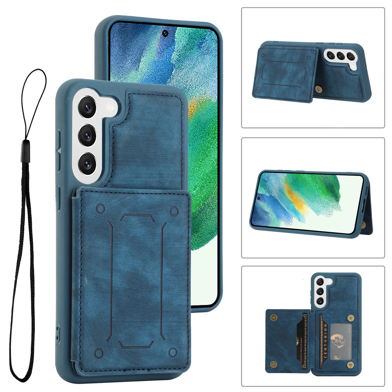 For Samsung Galaxy S21 FE 5G PU Leather Coated TPU Kickstand Phone Case Dual Card Slots Magnetic Shockproof Cover with Wrist Strap For Samsung Galaxy S21 FE 5G PU Leather Coated TPU Kickstand Phone Case Dual Card Slots Magnetic Shockproof Cover with Wrist Strap